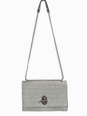 Grey with silver hardware Croc-Embossed Shoulder Bag